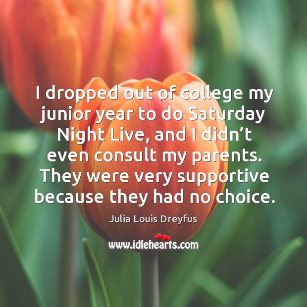 I dropped out of college my junior year to do saturday night live, and I didn’t even consult my parents. Julia Louis Dreyfus Picture Quote