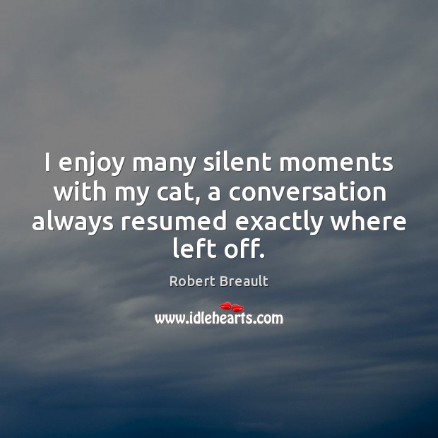 I enjoy many silent moments with my cat, a conversation always resumed Robert Breault Picture Quote