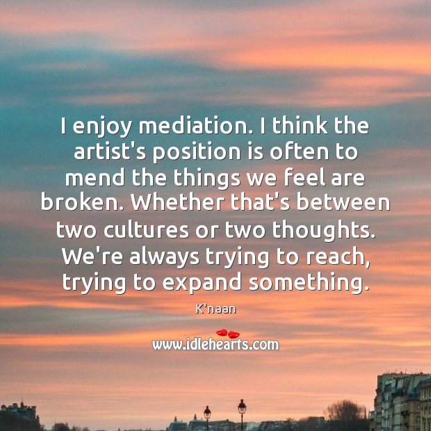 I enjoy mediation. I think the artist’s position is often to mend Image