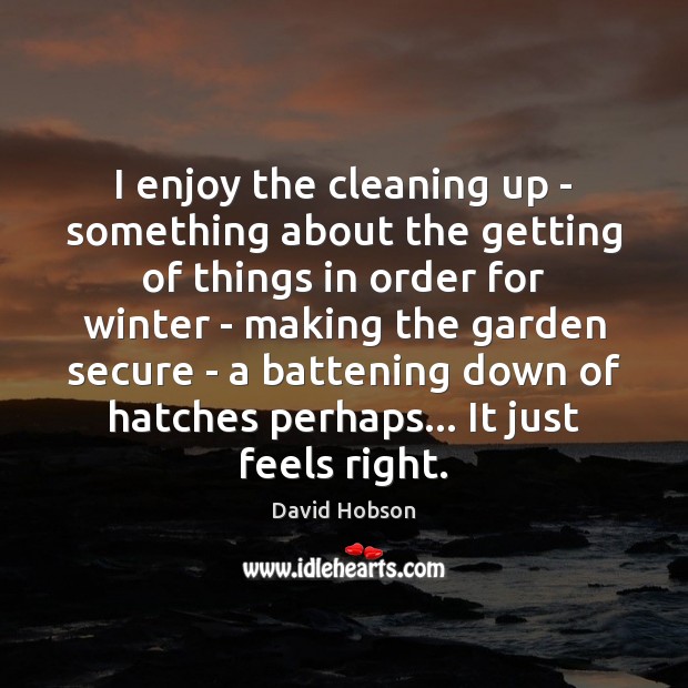 I enjoy the cleaning up – something about the getting of things David Hobson Picture Quote