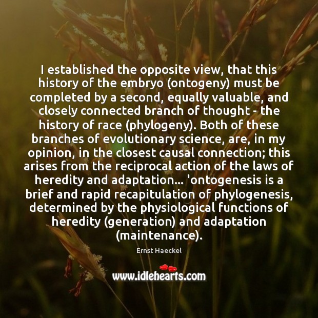 I established the opposite view, that this history of the embryo (ontogeny) Ernst Haeckel Picture Quote