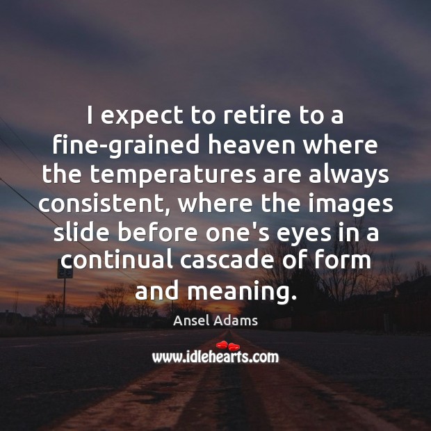 I expect to retire to a fine-grained heaven where the temperatures are Ansel Adams Picture Quote