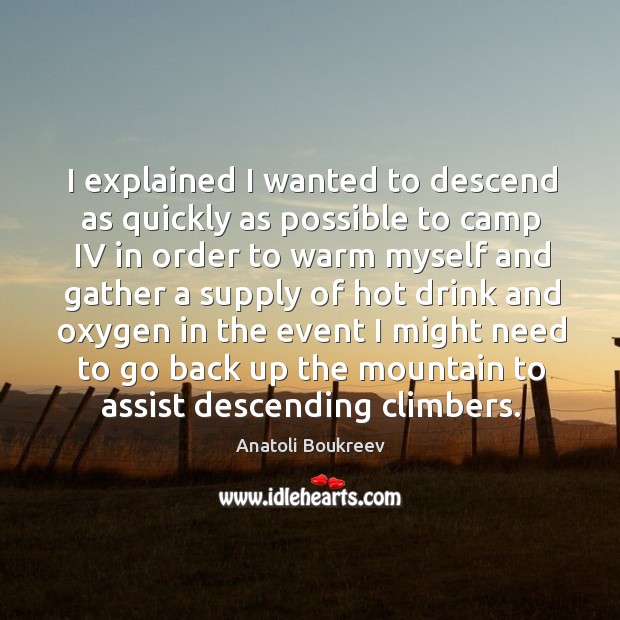 I explained I wanted to descend as quickly as possible to camp iv in order to warm myself Image