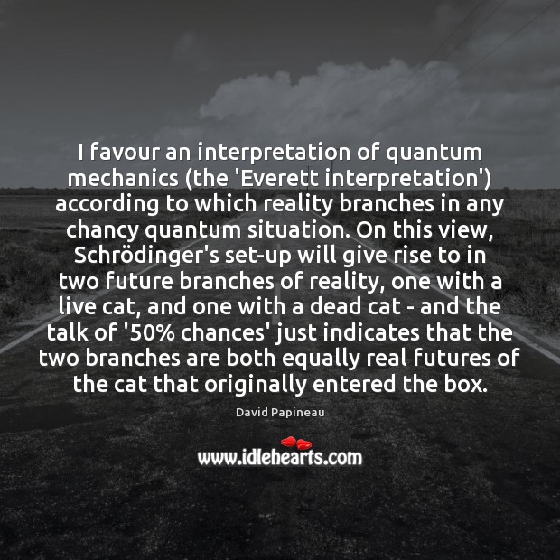I favour an interpretation of quantum mechanics (the ‘Everett interpretation’) according to David Papineau Picture Quote