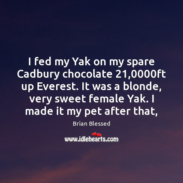 I fed my Yak on my spare Cadbury chocolate 21,0000ft up Everest. Brian Blessed Picture Quote