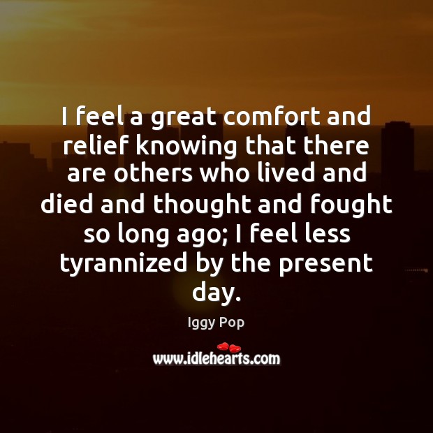 I feel a great comfort and relief knowing that there are others Iggy Pop Picture Quote