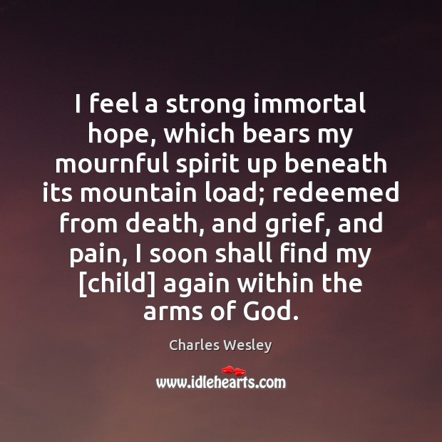 I feel a strong immortal hope, which bears my mournful spirit up Charles Wesley Picture Quote