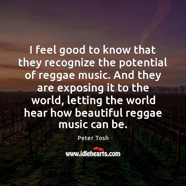 I feel good to know that they recognize the potential of reggae Peter Tosh Picture Quote