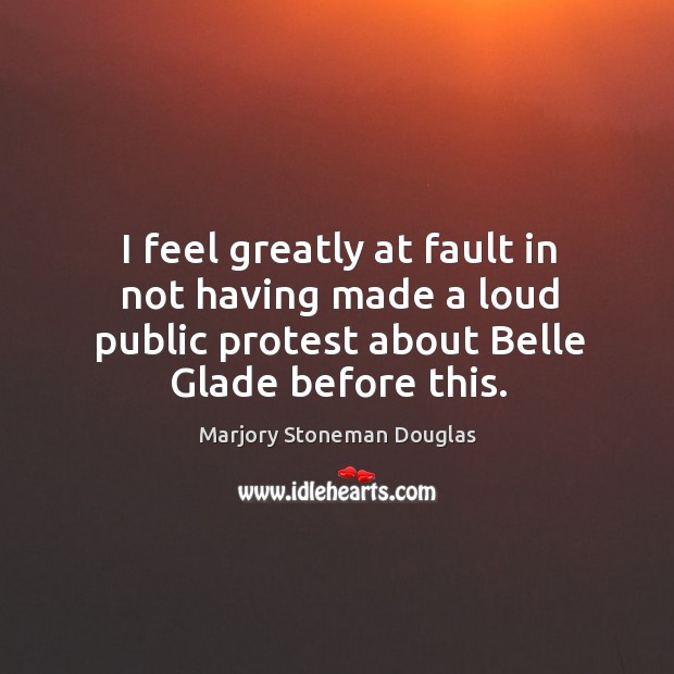 I feel greatly at fault in not having made a loud public protest about belle glade before this. Marjory Stoneman Douglas Picture Quote
