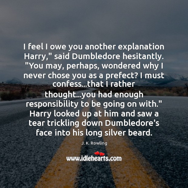 I feel I owe you another explanation Harry,” said Dumbledore hesitantly. “You Image