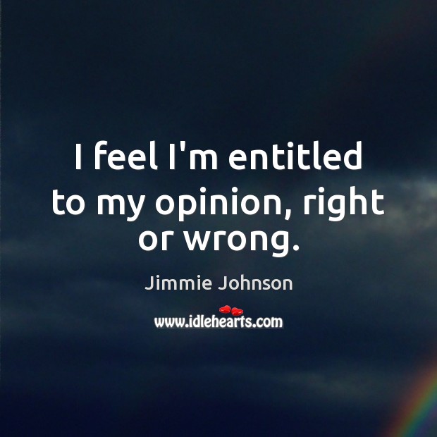 I feel I’m entitled to my opinion, right or wrong. Jimmie Johnson Picture Quote
