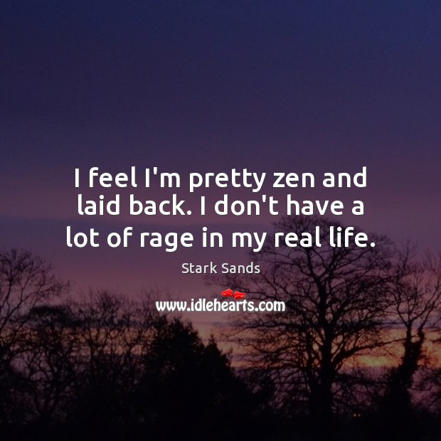 I feel I’m pretty zen and laid back. I don’t have a lot of rage in my real life. Stark Sands Picture Quote