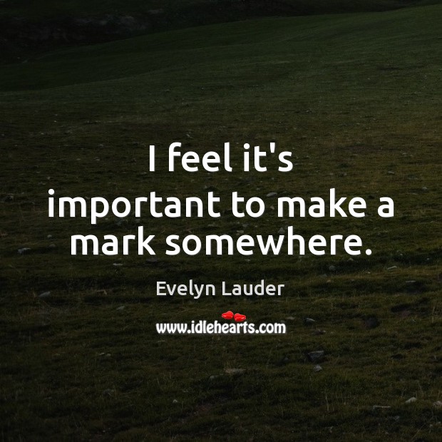 I feel it’s important to make a mark somewhere. Evelyn Lauder Picture Quote