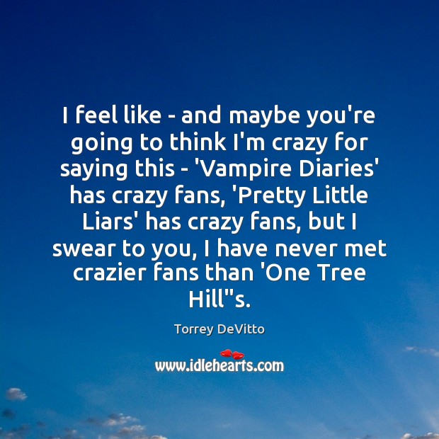 I feel like – and maybe you’re going to think I’m crazy Torrey DeVitto Picture Quote