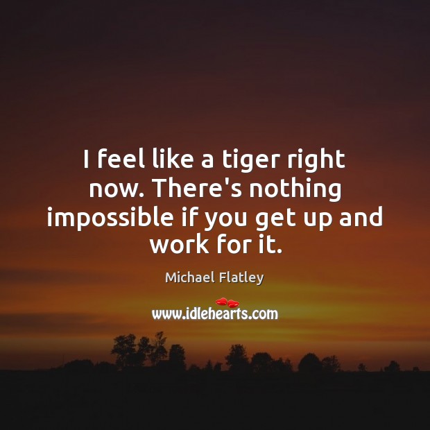 I feel like a tiger right now. There’s nothing impossible if you get up and work for it. Michael Flatley Picture Quote