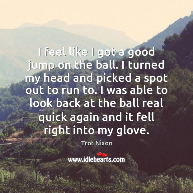 I feel like I got a good jump on the ball. I Trot Nixon Picture Quote