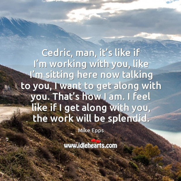 I feel like if I get along with you, the work will be splendid. Mike Epps Picture Quote