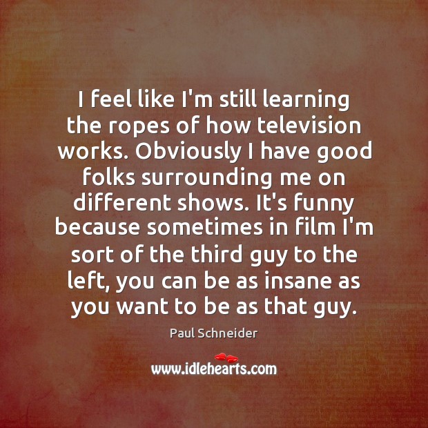 I feel like I’m still learning the ropes of how television works. Paul Schneider Picture Quote