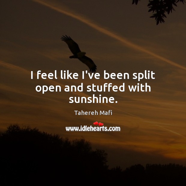 I feel like I’ve been split open and stuffed with sunshine. Tahereh Mafi Picture Quote