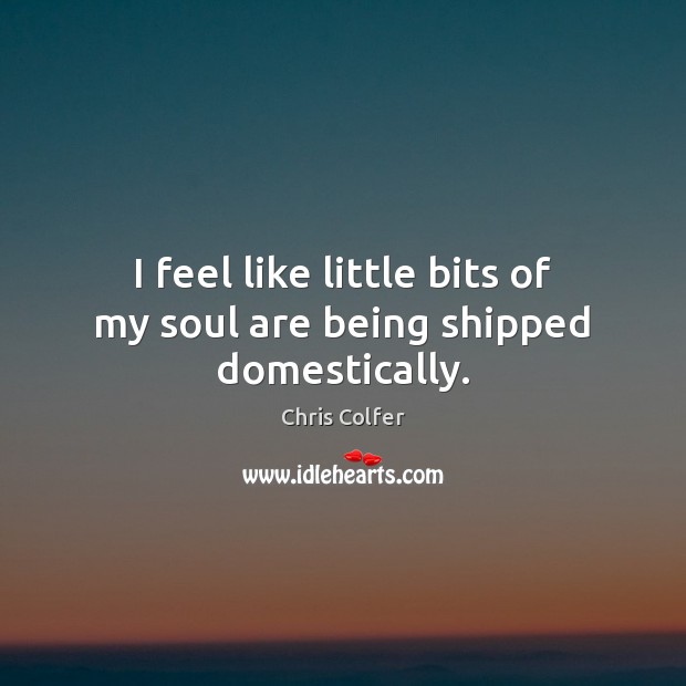 I feel like little bits of my soul are being shipped domestically. Chris Colfer Picture Quote