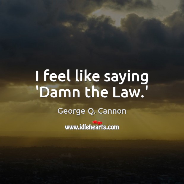 I feel like saying ‘Damn the Law.’ George Q. Cannon Picture Quote