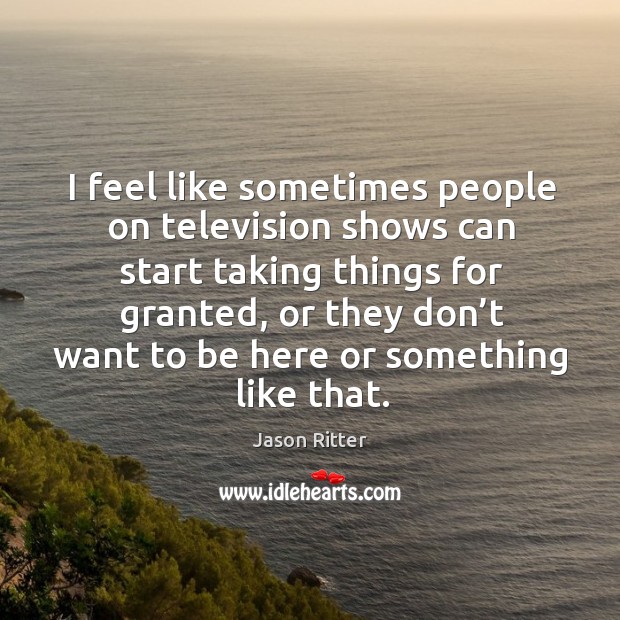 I feel like sometimes people on television shows can start taking things for granted Jason Ritter Picture Quote