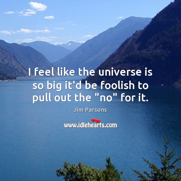 I feel like the universe is so big it’d be foolish to pull out the “no” for it. Jim Parsons Picture Quote