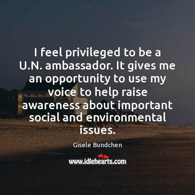 I feel privileged to be a U.N. ambassador. It gives me Gisele Bundchen Picture Quote