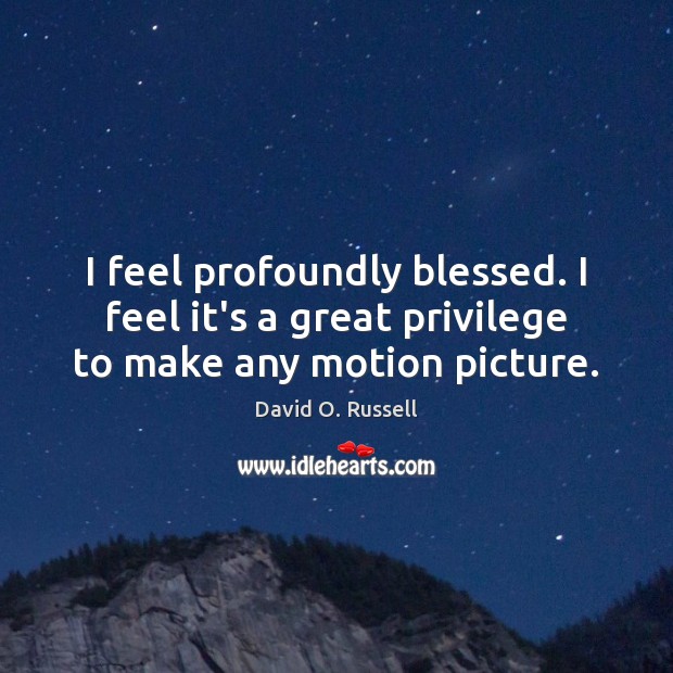 I feel profoundly blessed. I feel it’s a great privilege to make any motion picture. David O. Russell Picture Quote