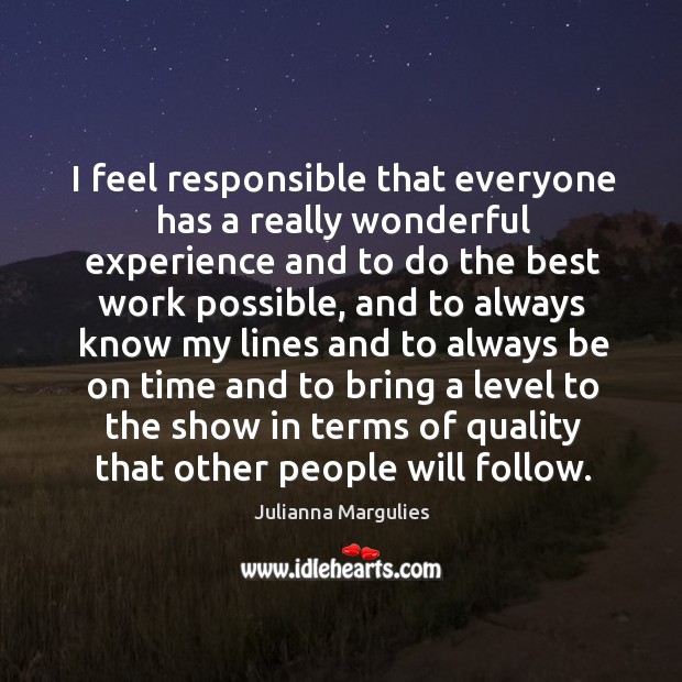 I feel responsible that everyone has a really wonderful experience and to do the best work possible Julianna Margulies Picture Quote