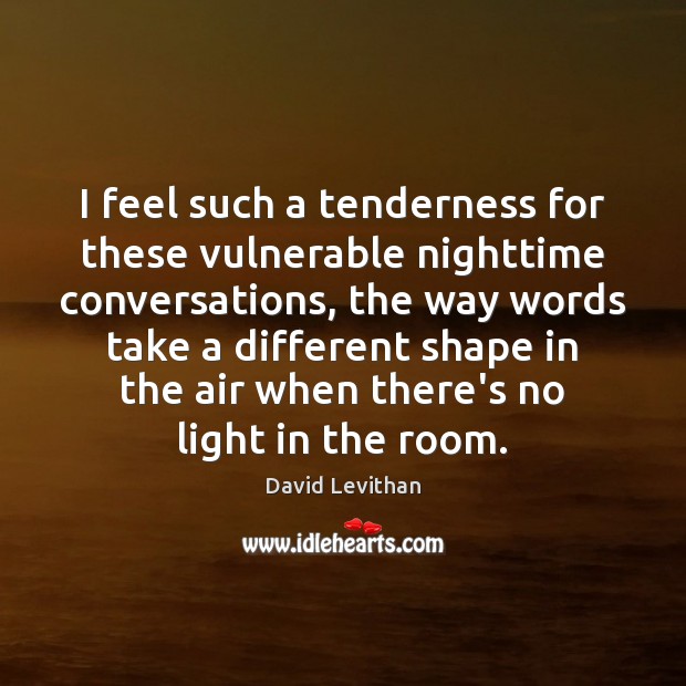 I feel such a tenderness for these vulnerable nighttime conversations, the way David Levithan Picture Quote