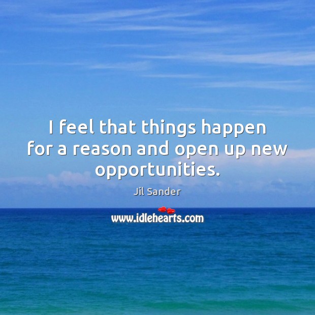 I feel that things happen for a reason and open up new opportunities. Jil Sander Picture Quote