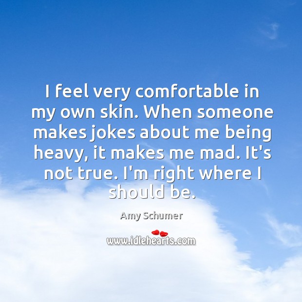 I feel very comfortable in my own skin. When someone makes jokes Amy Schumer Picture Quote