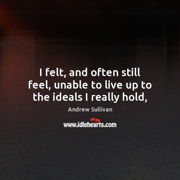 I felt, and often still feel, unable to live up to the ideals I really hold, Andrew Sullivan Picture Quote