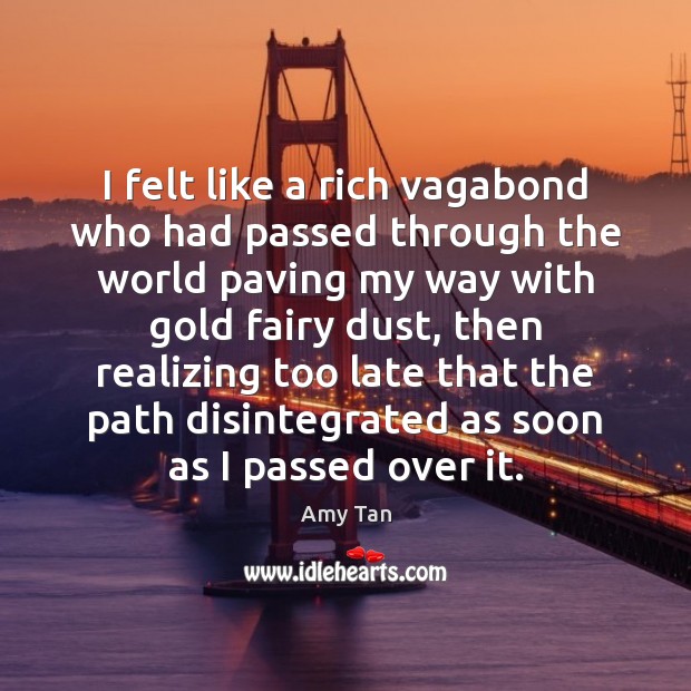 I felt like a rich vagabond who had passed through the world Amy Tan Picture Quote