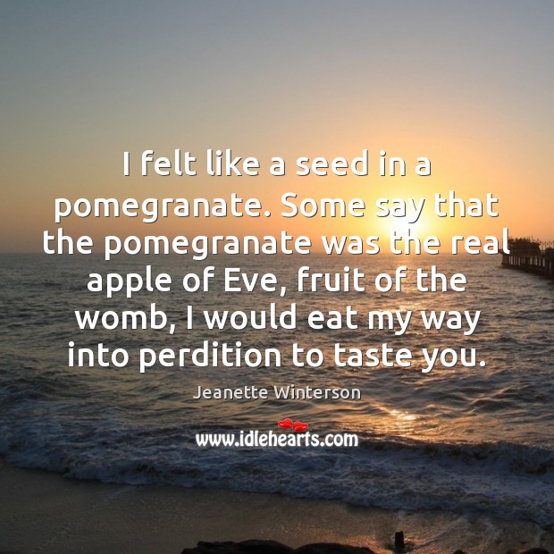 I felt like a seed in a pomegranate. Some say that the Jeanette Winterson Picture Quote