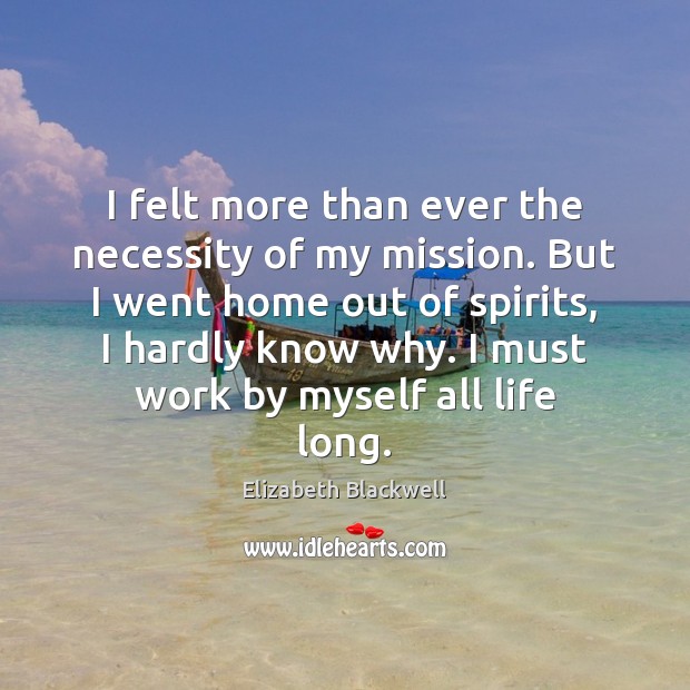 I felt more than ever the necessity of my mission. But I Elizabeth Blackwell Picture Quote