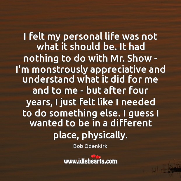 I felt my personal life was not what it should be. It Bob Odenkirk Picture Quote