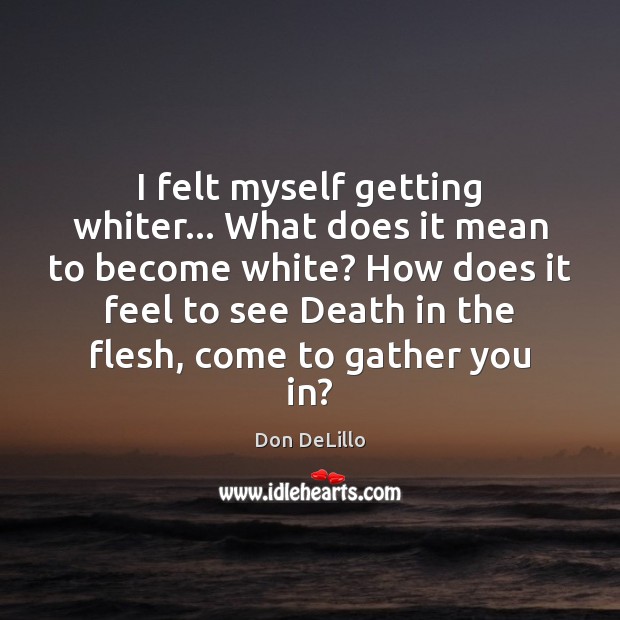 I felt myself getting whiter… What does it mean to become white? Don DeLillo Picture Quote