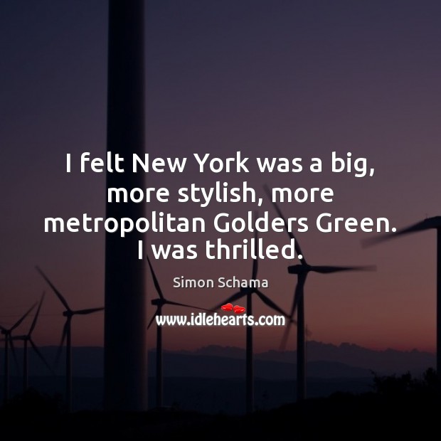 I felt New York was a big, more stylish, more metropolitan Golders Green. I was thrilled. Simon Schama Picture Quote