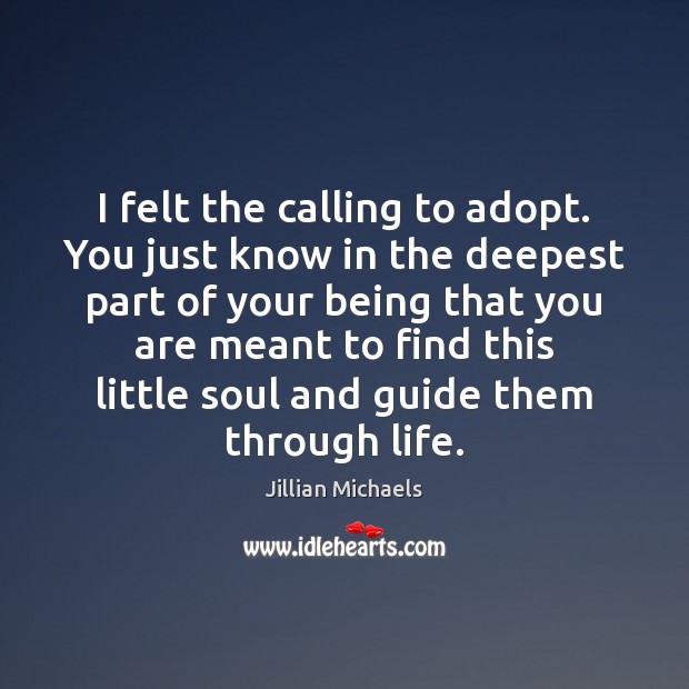 I felt the calling to adopt. You just know in the deepest Jillian Michaels Picture Quote