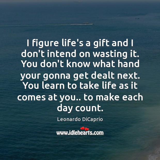 I figure life’s a gift and I don’t intend on wasting it. Leonardo DiCaprio Picture Quote