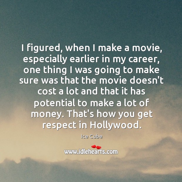 I figured, when I make a movie, especially earlier in my career, Ice Cube Picture Quote
