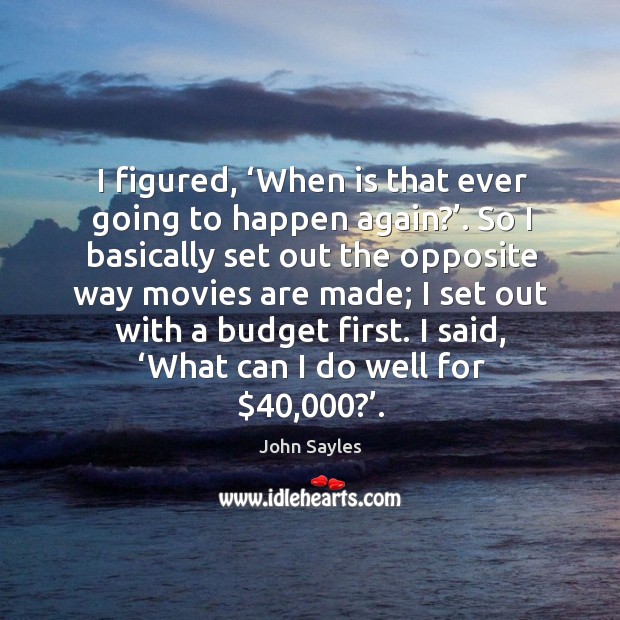 I figured, ‘when is that ever going to happen again?’. John Sayles Picture Quote