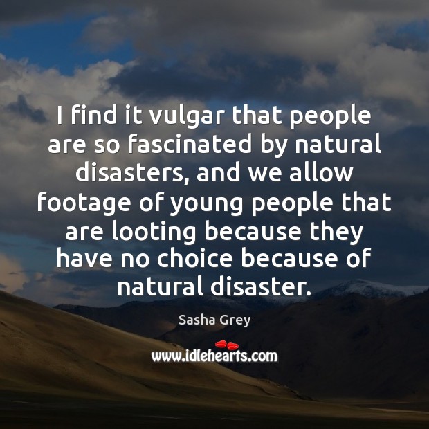 I find it vulgar that people are so fascinated by natural disasters, Sasha Grey Picture Quote