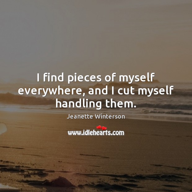I find pieces of myself everywhere, and I cut myself handling them. Jeanette Winterson Picture Quote