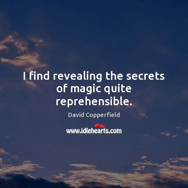 I find revealing the secrets of magic quite reprehensible. David Copperfield Picture Quote