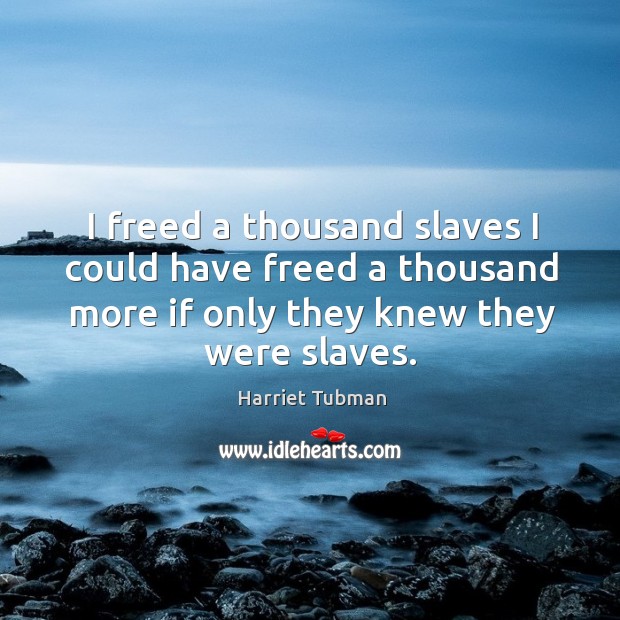 I freed a thousand slaves I could have freed a thousand more if only they knew they were slaves. Image