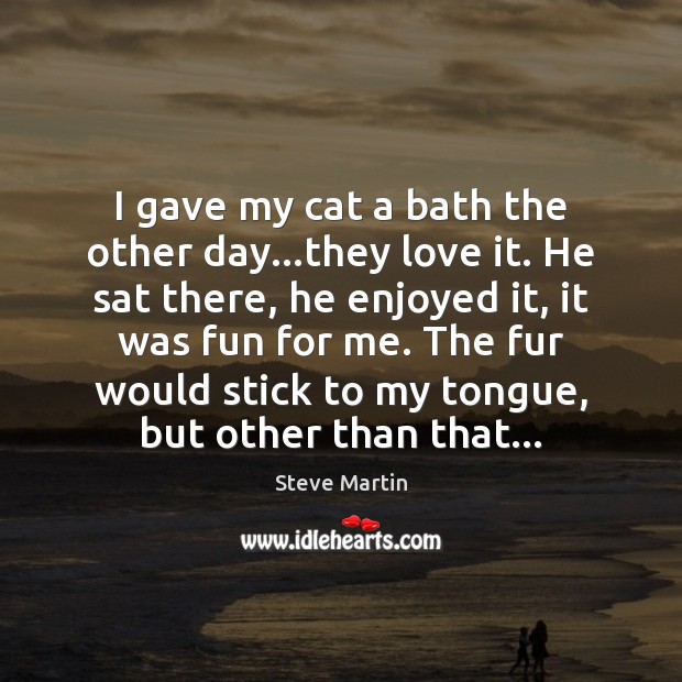 I gave my cat a bath the other day…they love it. Steve Martin Picture Quote