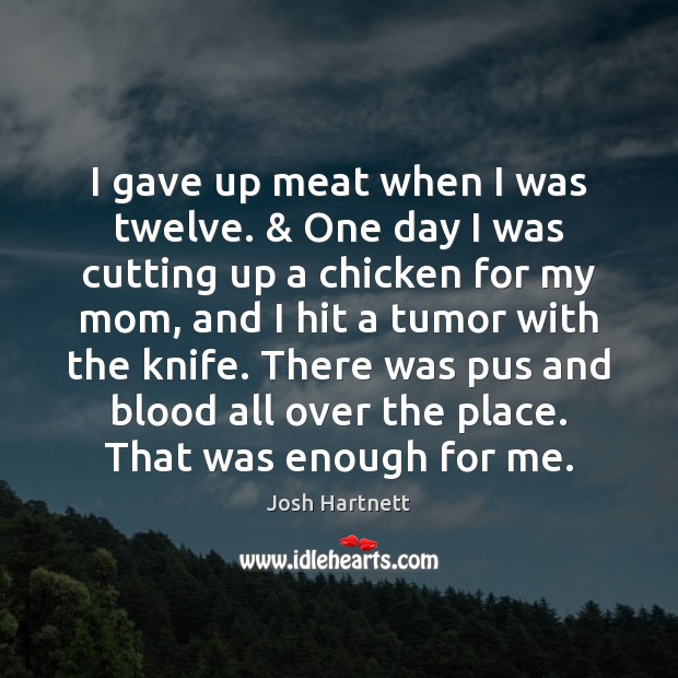 I gave up meat when I was twelve. & One day I was Josh Hartnett Picture Quote